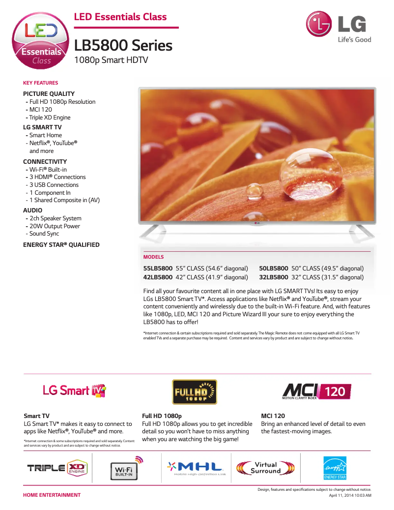 Página 1 del manual Ficha técnica LG 32LB5800