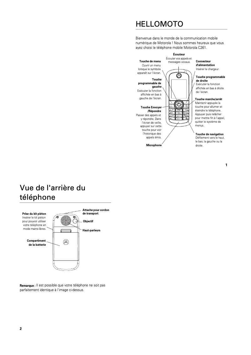 Page 1 de la notice Manuel utilisateur Motorola C261