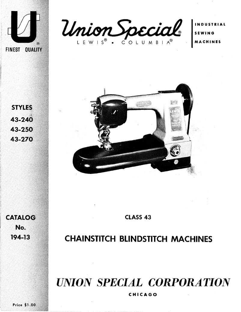 Page 1 de la notice Manuel utilisateur Union Special Lewis 43-250