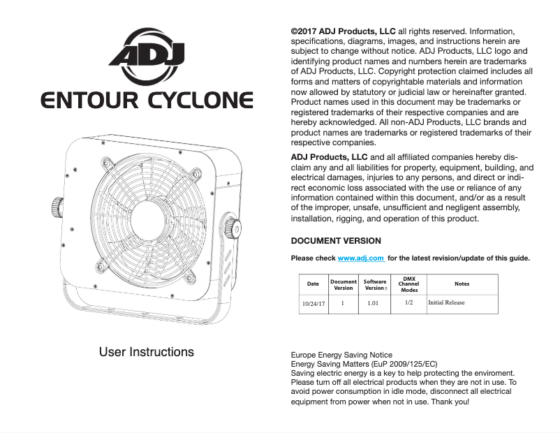 Imagen de la primera página del manual del dispositivo Entour Cyclone