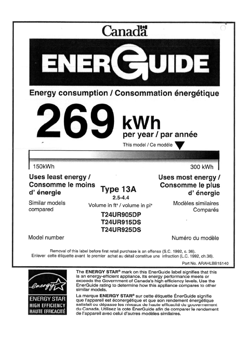 Page 1 de la notice Label énergétique Thermador T24UR925DS