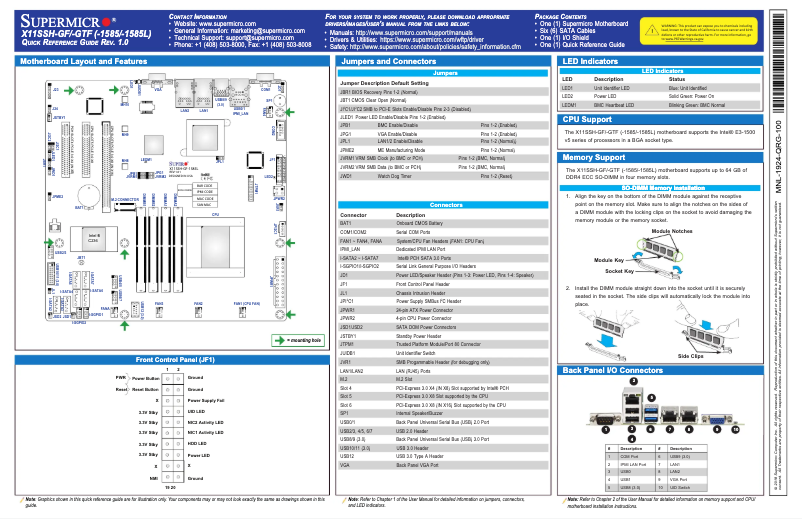 Page 1 de la notice Guide de démarrage rapide Supermicro X11SSH-GF-1585