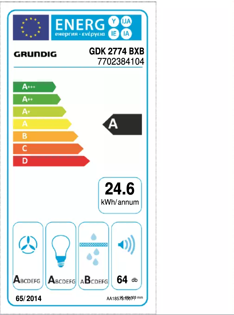 Page 1 de la notice Label énergétique Grundig GDK 2774 BXB