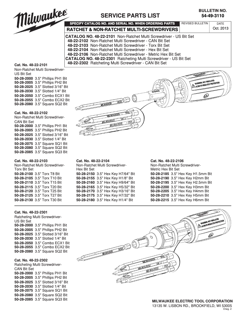 Page 1 de la notice Manuel utilisateur Milwaukee 48-22-2103