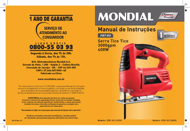 Page n°1 - Manuel utilisateur Mondial FST-03