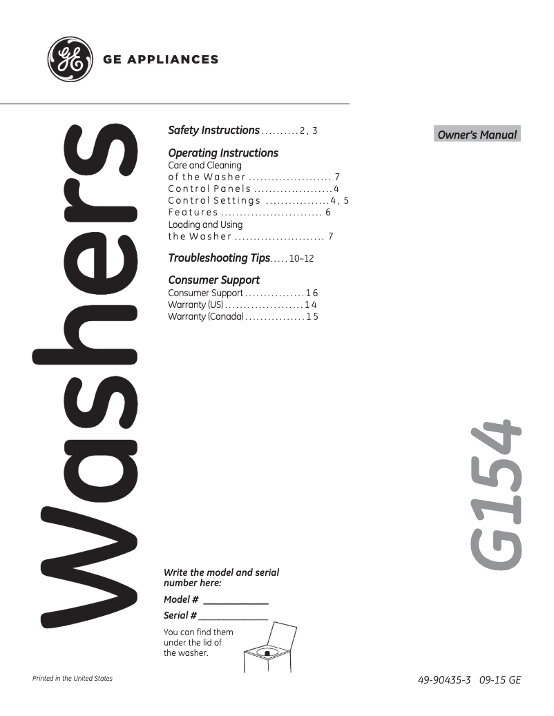 Page n°1 - Manuel d'utilisation et d'entretien GE GCWN2800DWW