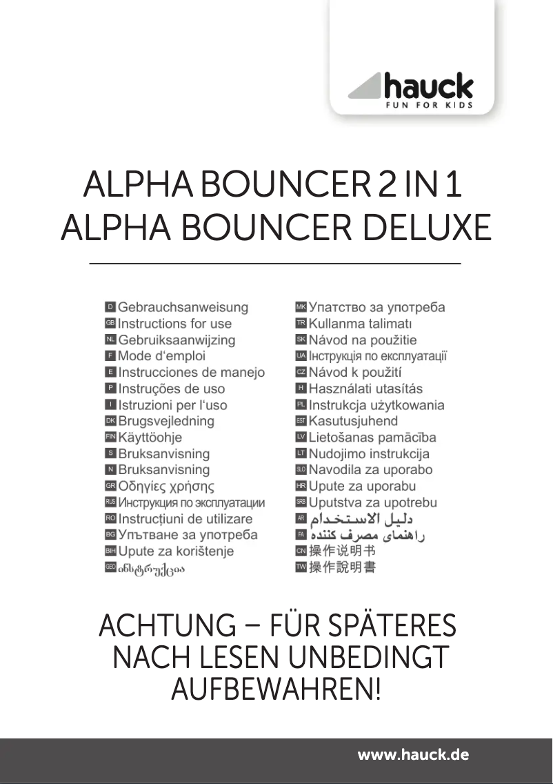 Page 1 de la notice Manuel utilisateur Hauck Alpha Bouncer 2 in 1