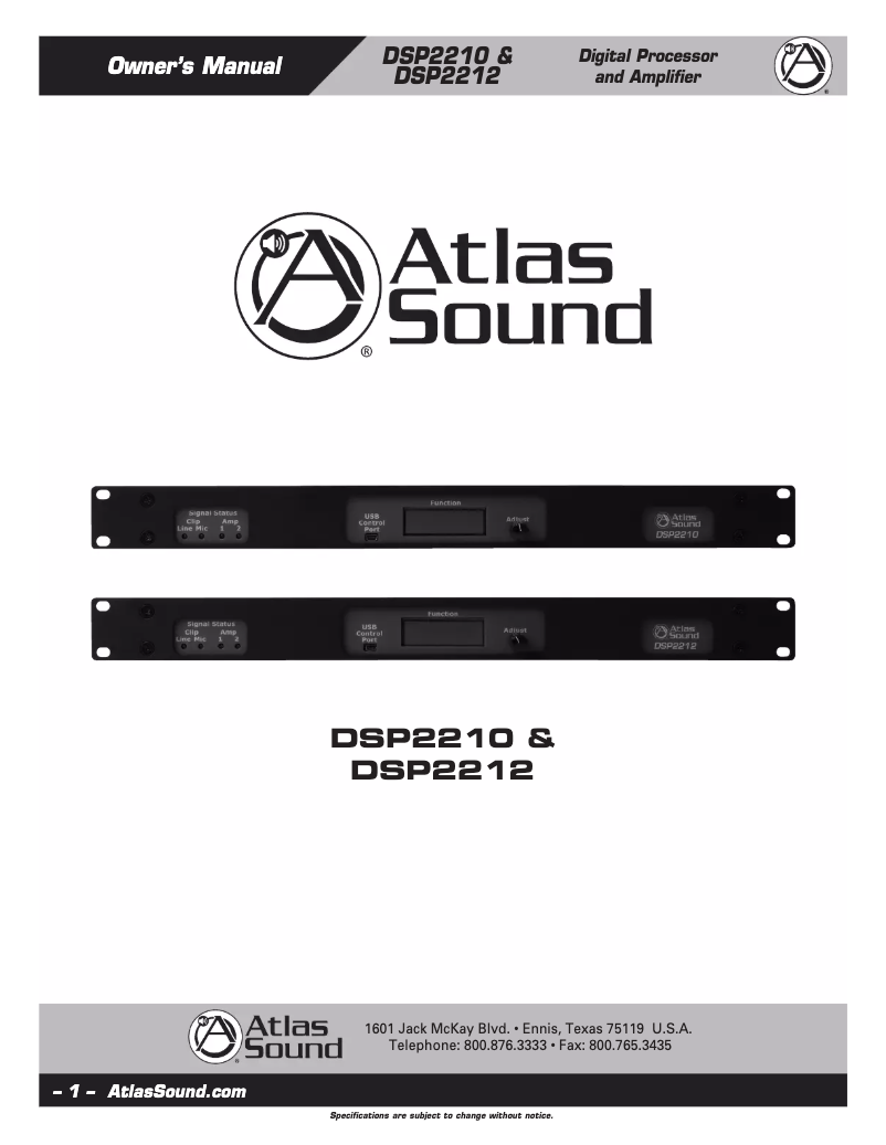 Page 1 de la notice Manuel utilisateur Atlas Sound DSP2210