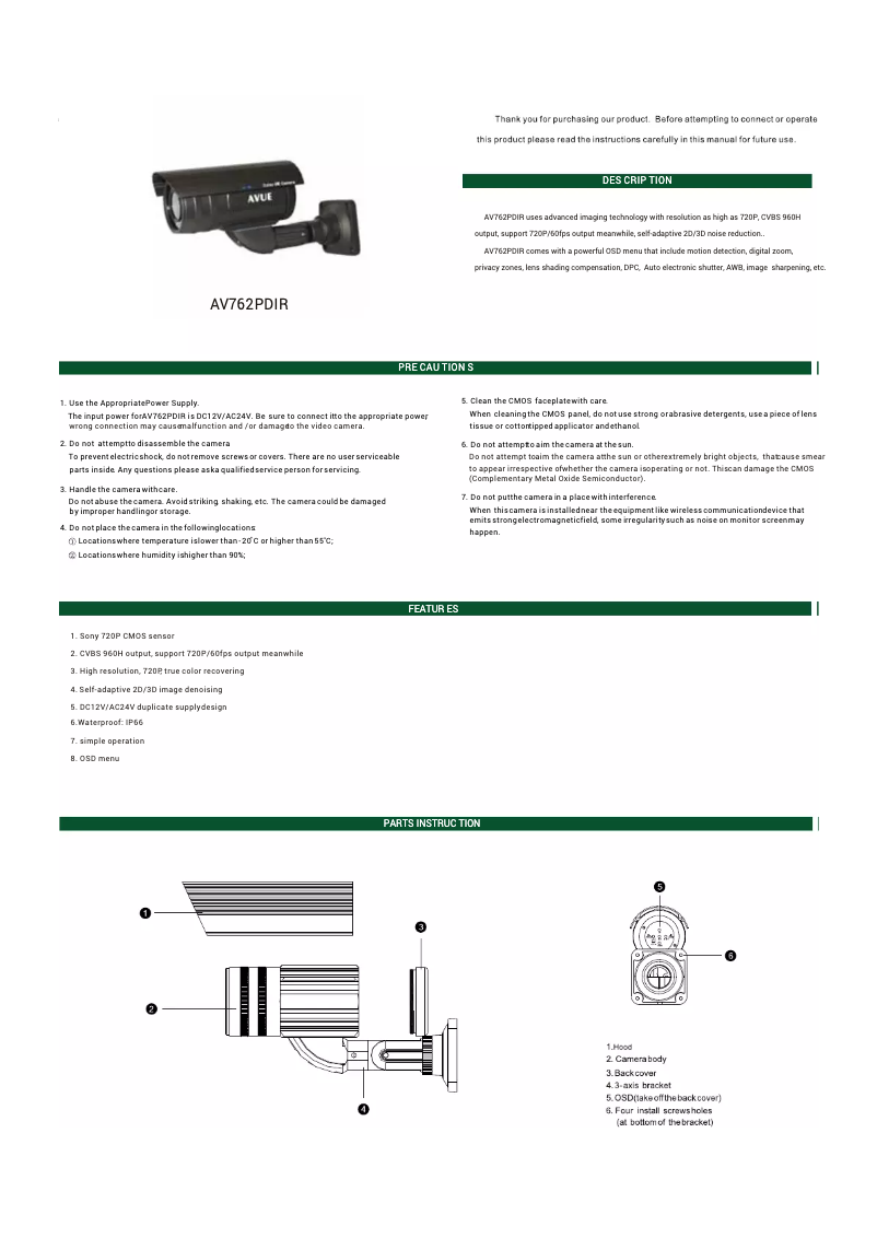 Page n°1 - Manuel utilisateur AVUE AV762SPIR