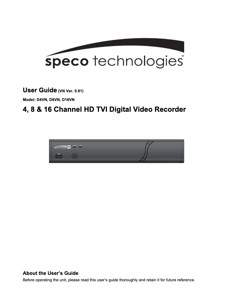Page n°1 - Manuel utilisateur Speco Technologies D16WVN