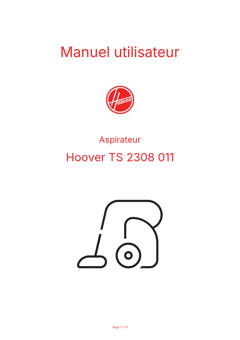 Page n°1 - Manuel utilisateur Hoover TS 2308 011