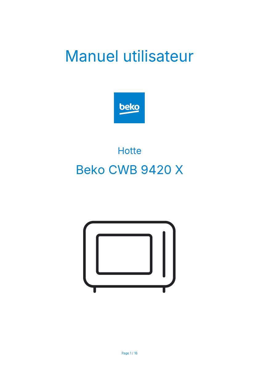 Page n°1 - Manuel utilisateur Beko CWB 9420 X