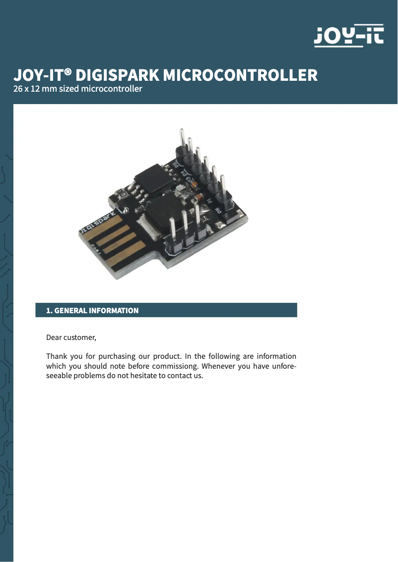 Page 1 de la notice Mode d'emploi Joy-It ARD-DIGISPARK