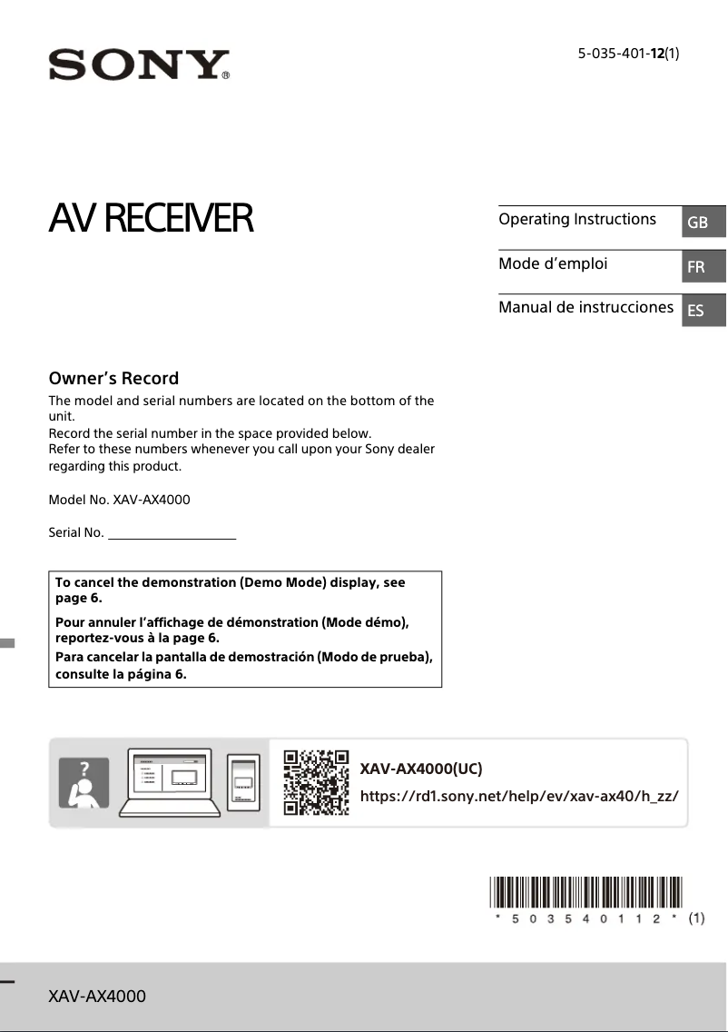 Imagen de la primera página del manual del dispositivo XAV-AX4000