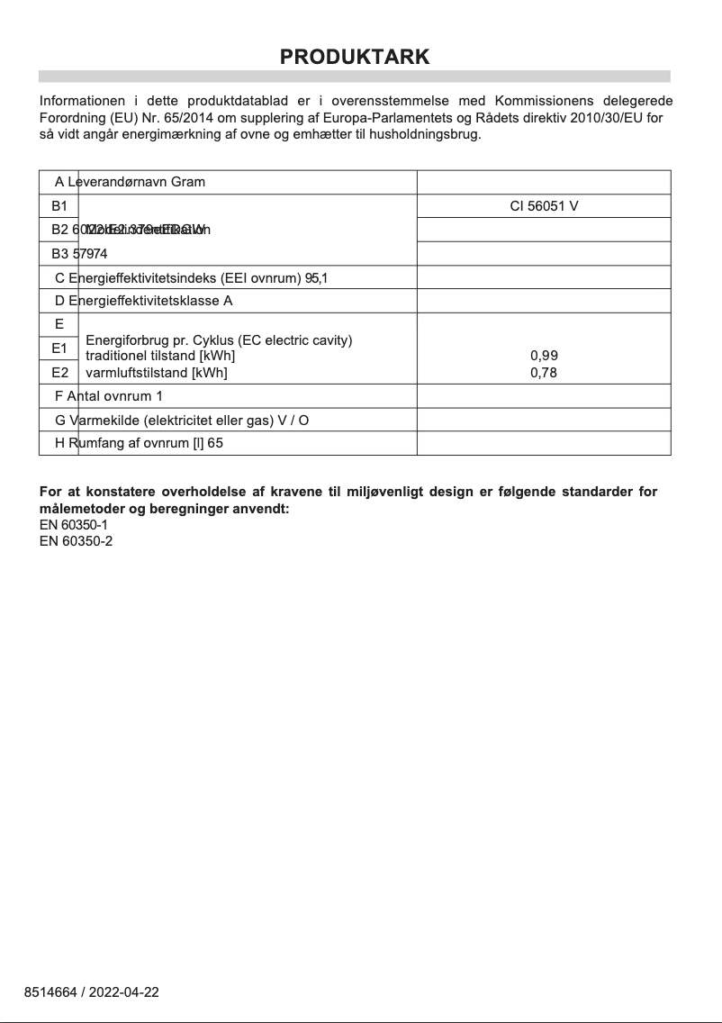 Page n°1 - Label énergétique Gram CI 56051 V