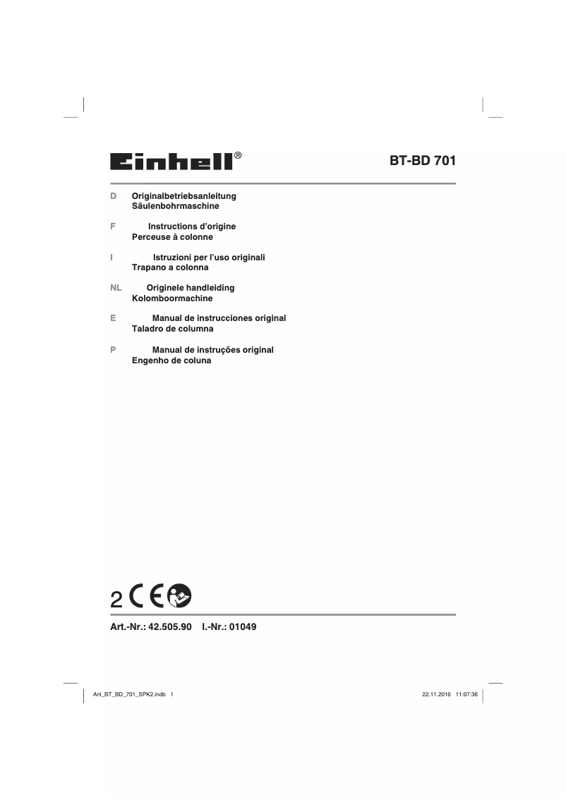 Page 1 de la notice Manuel utilisateur Einhell BT-BD 701