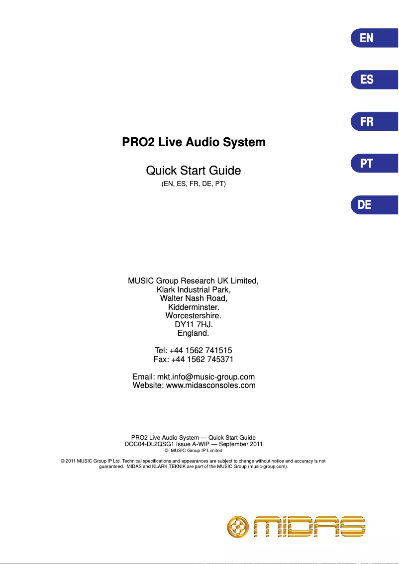 Page n°1 - Guide de démarrage rapide Midas PRO2