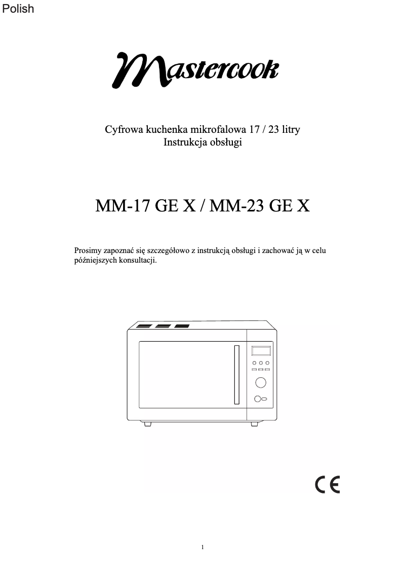 Page n°1 - Manuel utilisateur Mastercook MM17GEX