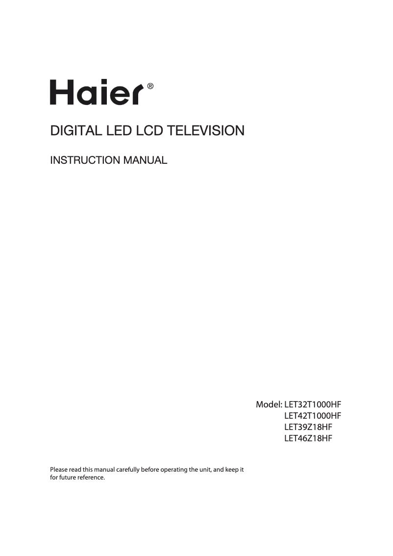 Page 1 de la notice Manuel utilisateur Haier LET42T1000HF