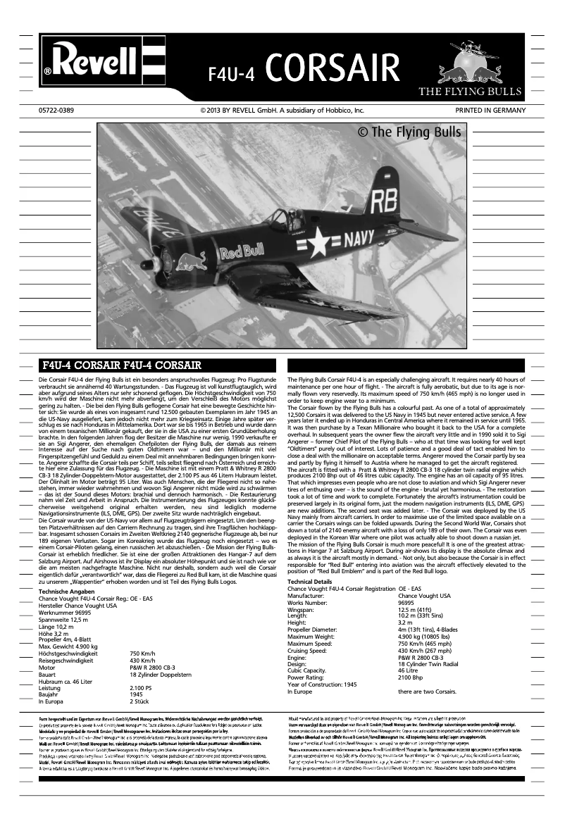 Page n°1 - Manuel utilisateur Revell Gift-Set F4U-4 Corsair Flying Bulls