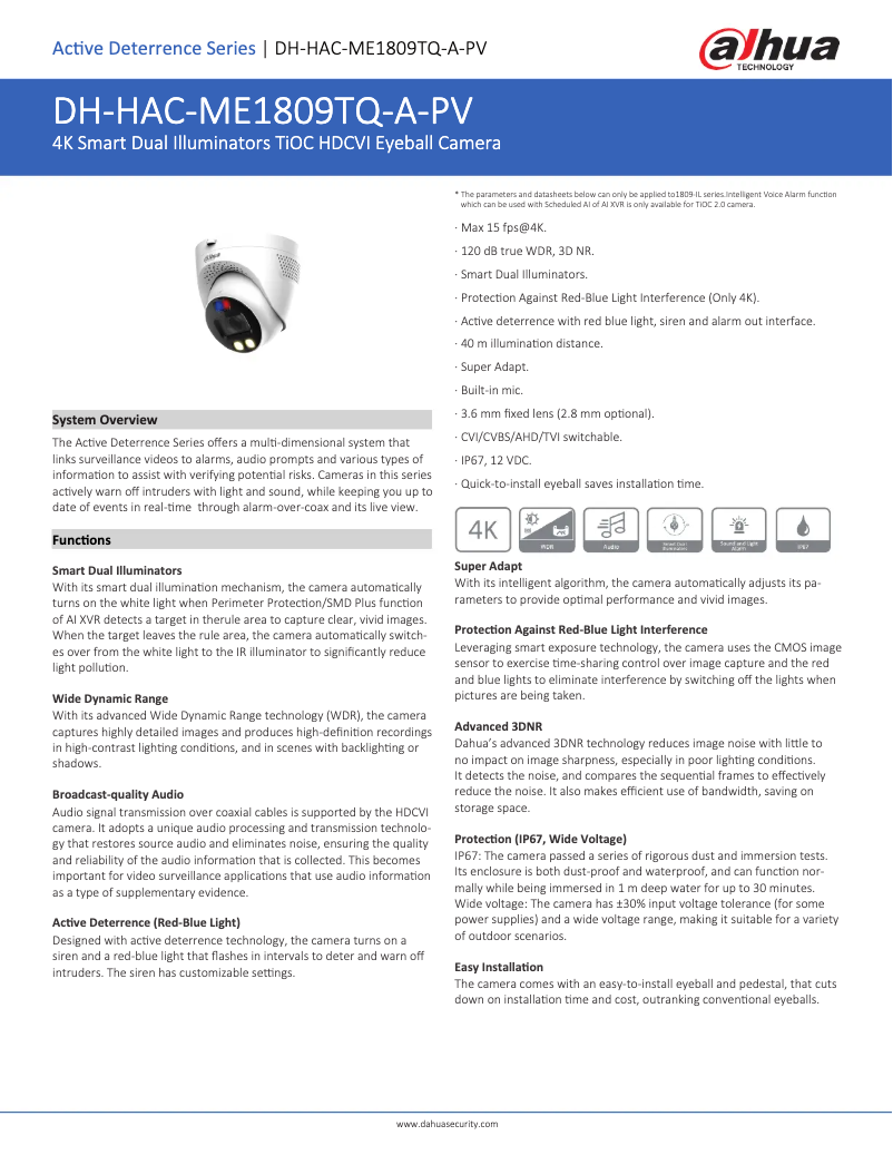 Page n°1 - Fiche technique Dahua Technology HAC-ME1809TQ-A-PV
