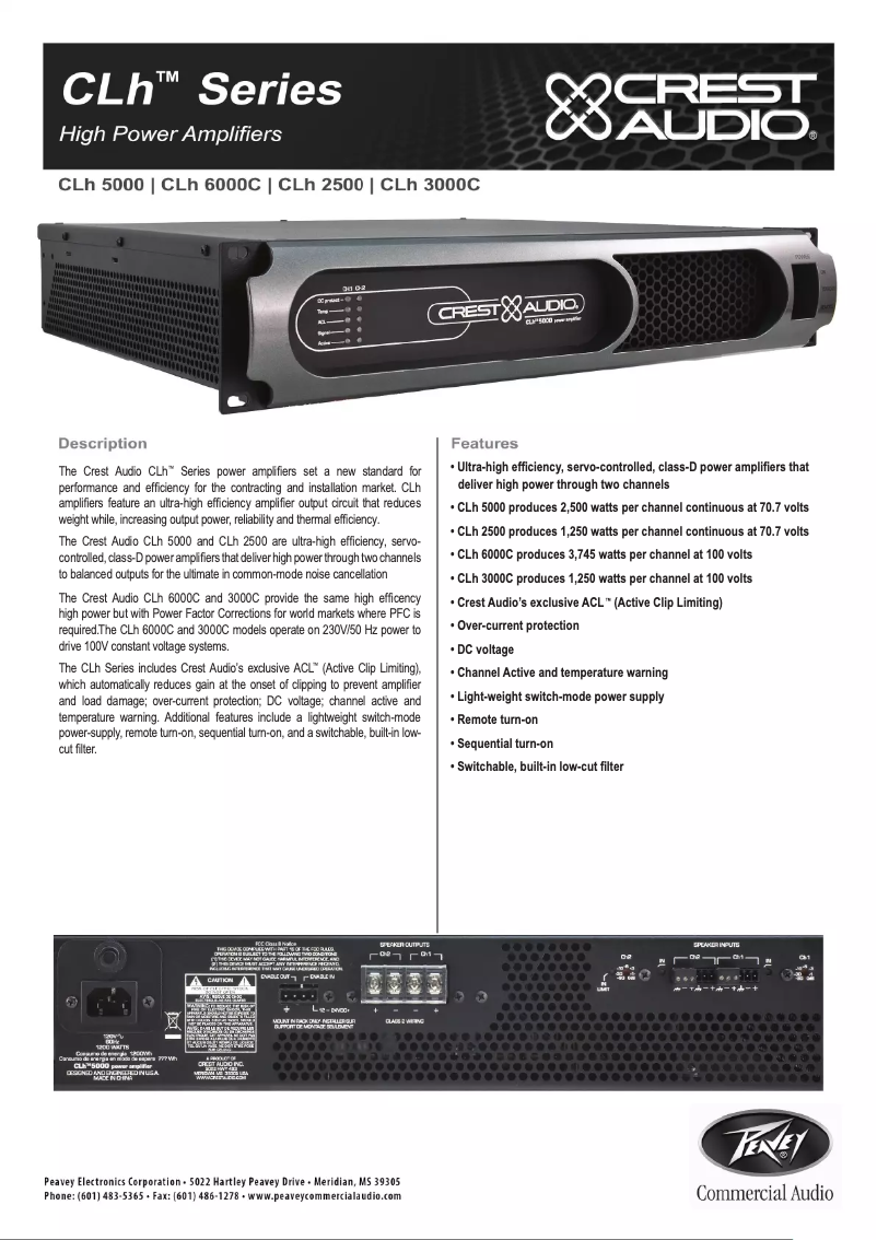 Page n°1 - Fiche technique Crest Audio CLh 2500