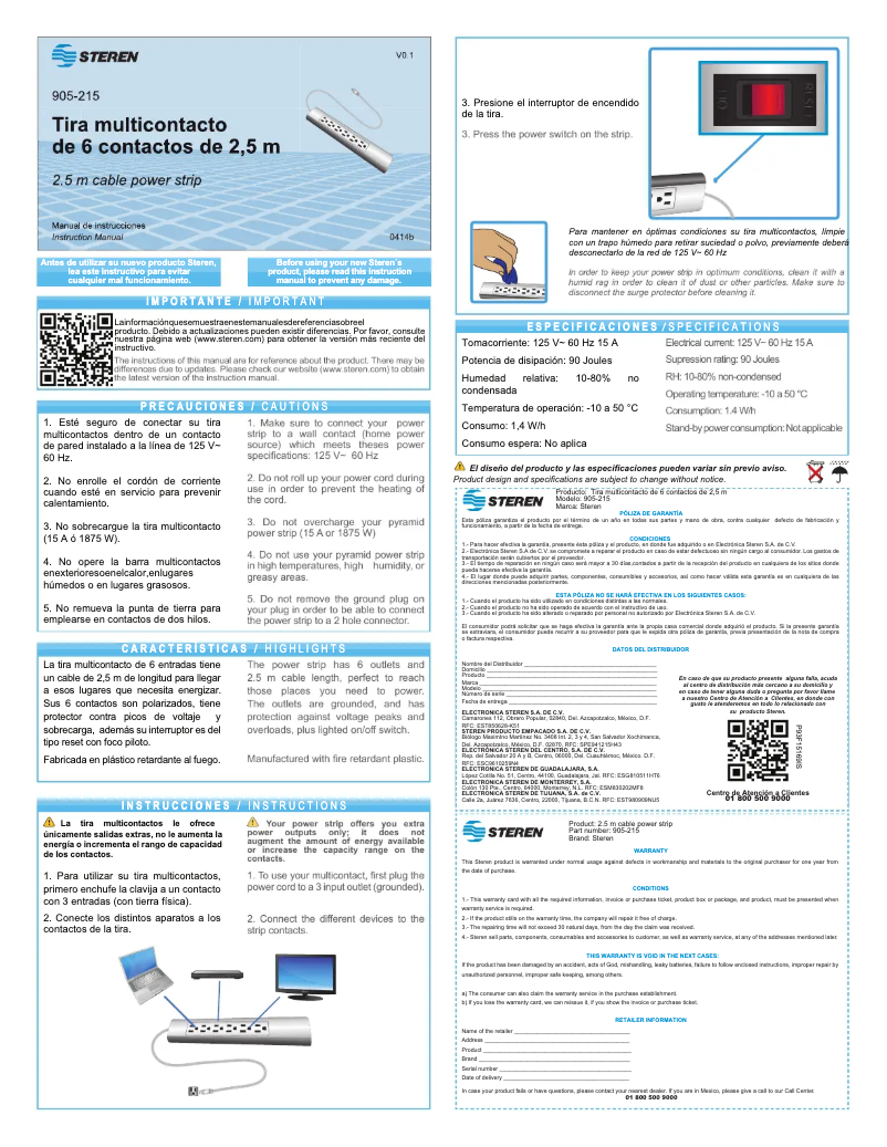 Page n°1 - Manuel utilisateur Steren 905-215