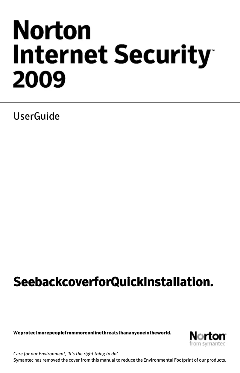 Page n°1 - Manuel utilisateur Symantec Norton Internet Security Premier Edition 2009
