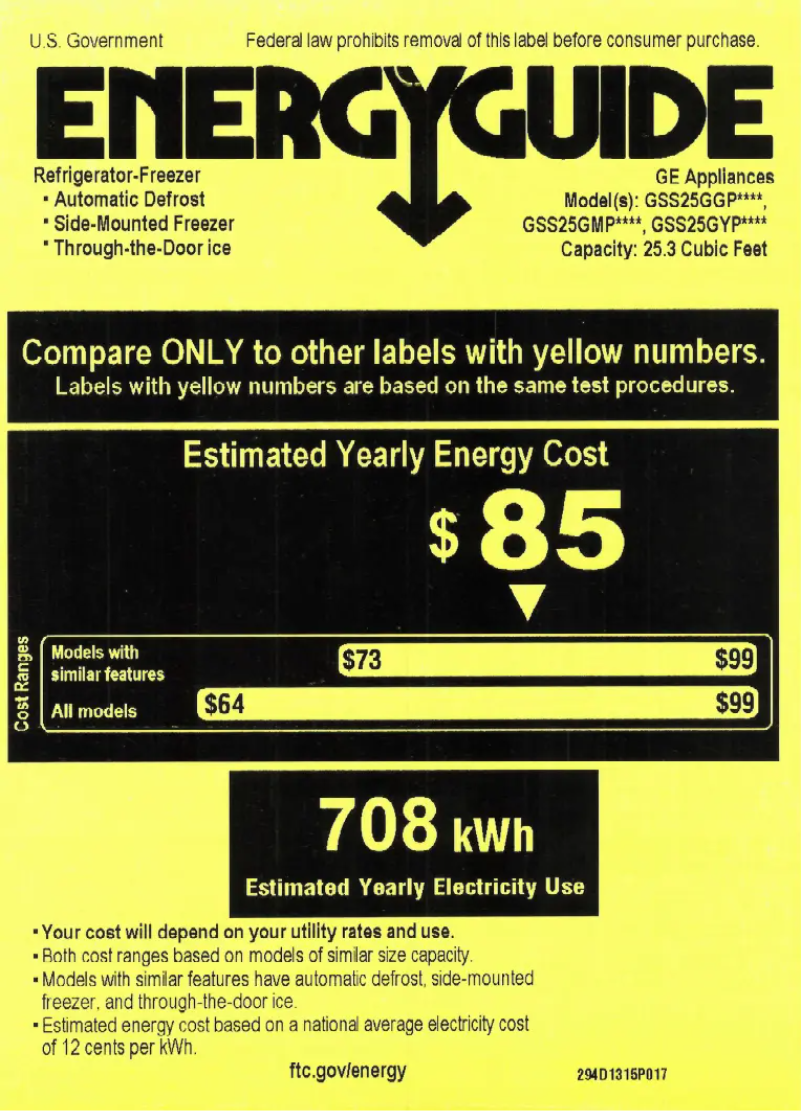 Page 1 de la notice Label énergétique GE GSS25GMPES