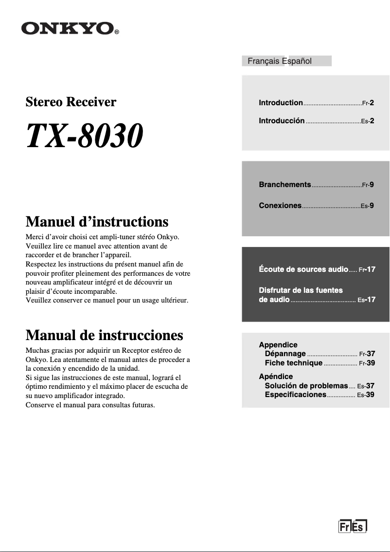 Page 1 de la notice Manuel utilisateur Onkyo TX-8030