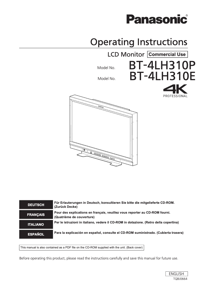 Page n°1 - Manuel utilisateur Panasonic BT-4LH310