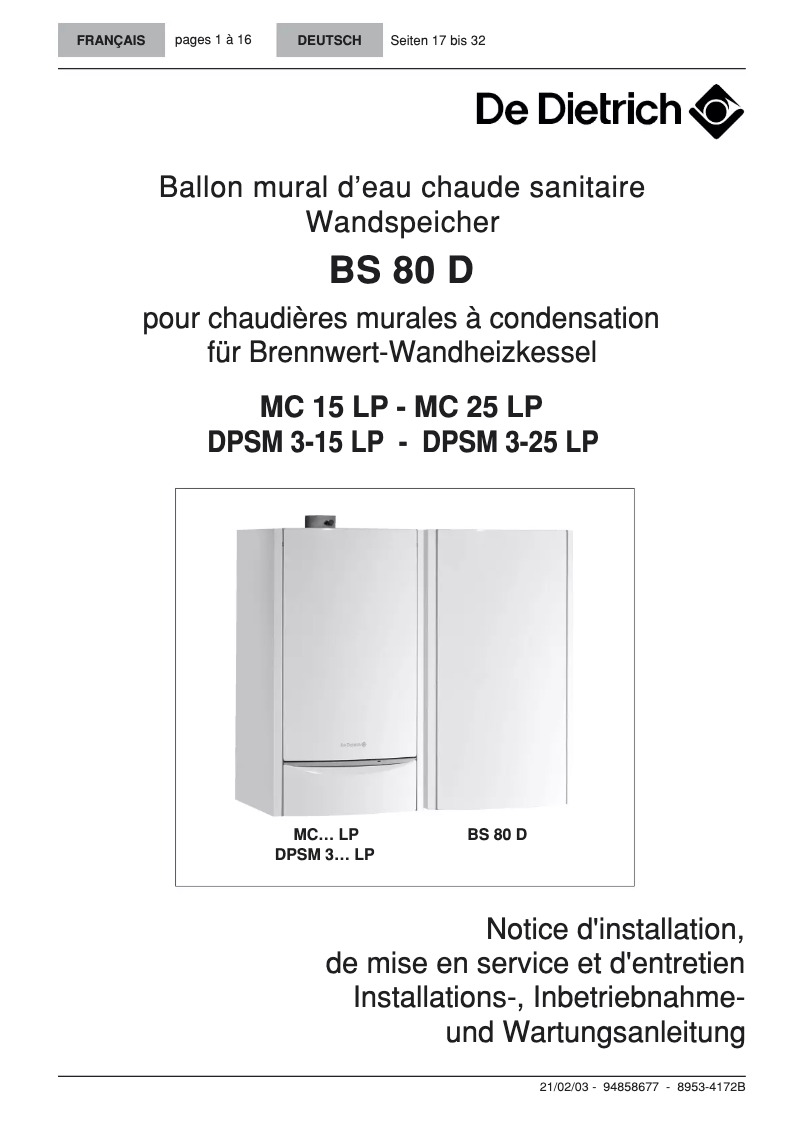 Page n°1 - Manuel utilisateur De Dietrich BS 80 D