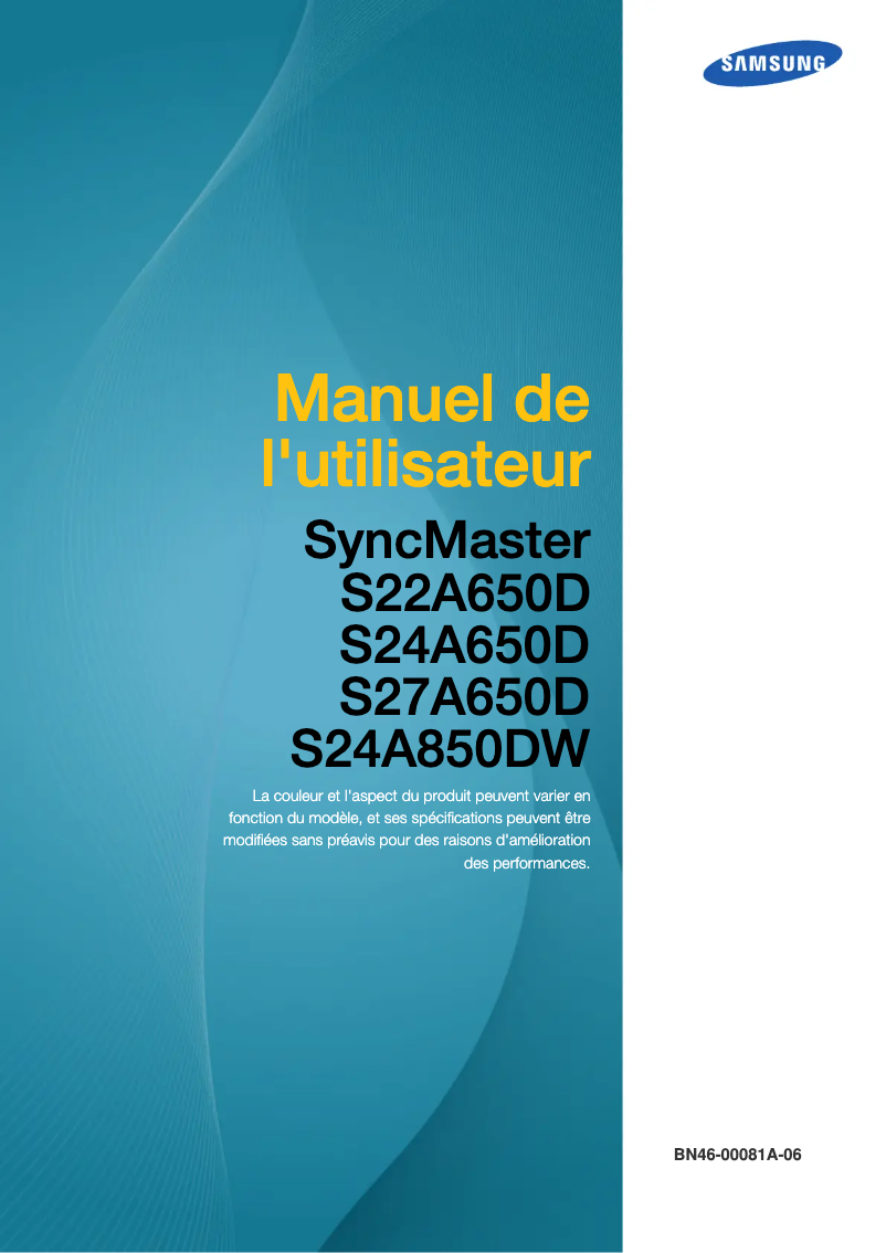 Page 1 de la notice Manuel utilisateur Samsung SyncMaster S24A650D