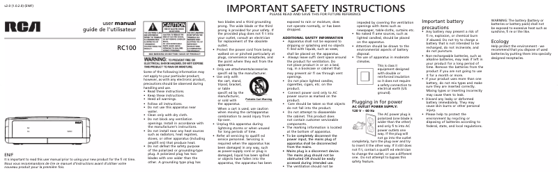 Page 1 de la notice Manuel utilisateur RCA RC100