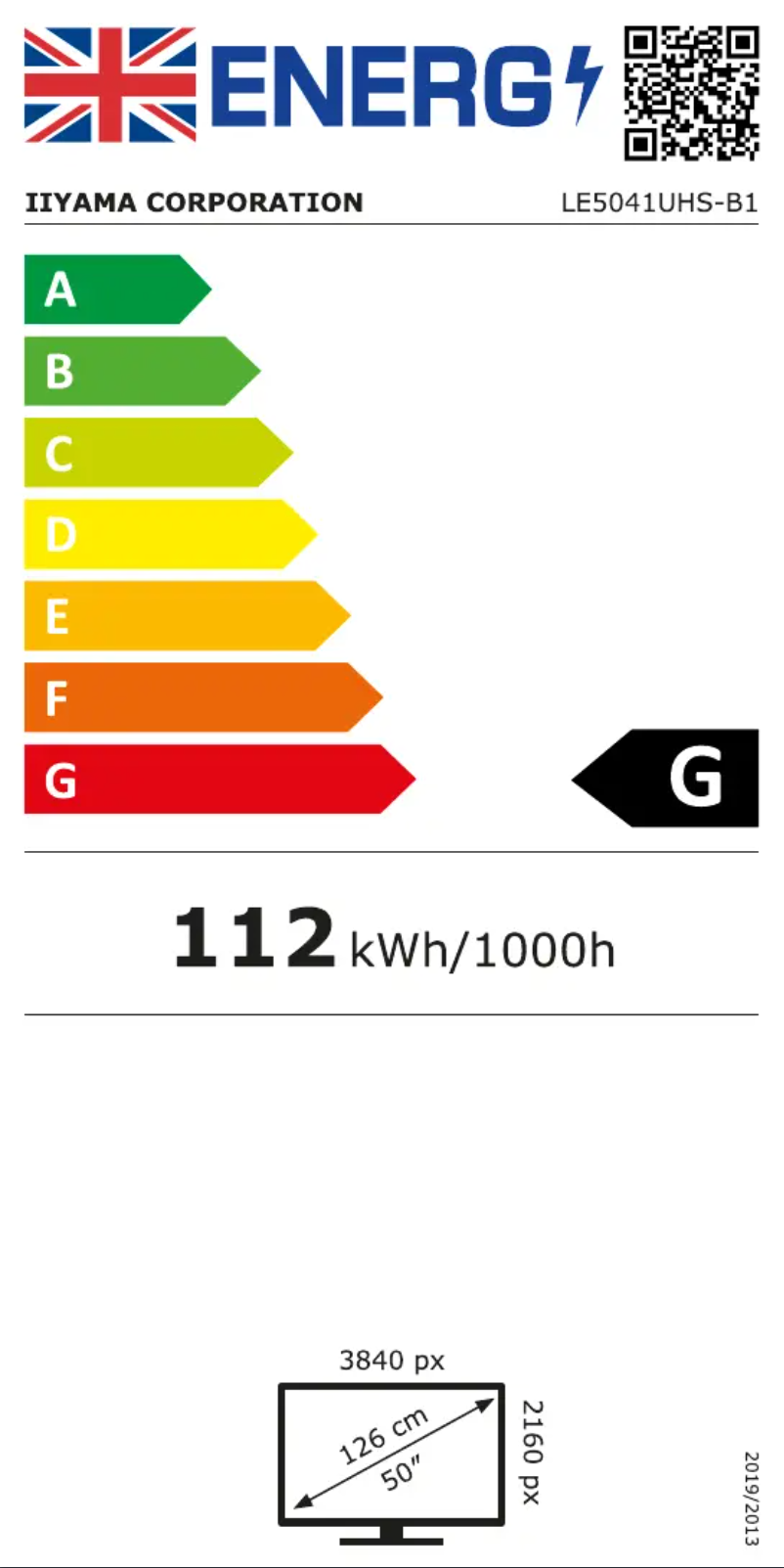 Page n°1 - Label énergétique Iiyama ProLite LE5041UHS