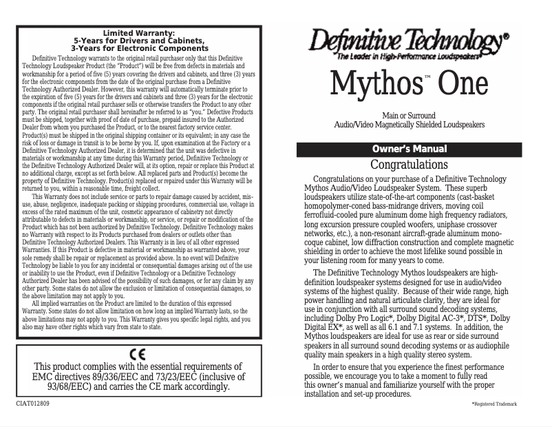 Imagen de la primera página del manual del dispositivo Mythos 1