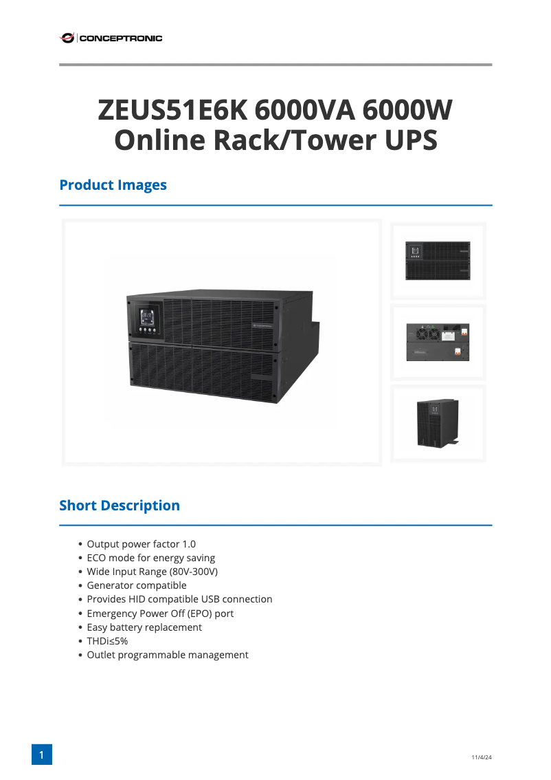 Page n°1 - Fiche technique Conceptronic ZEUS51E6K