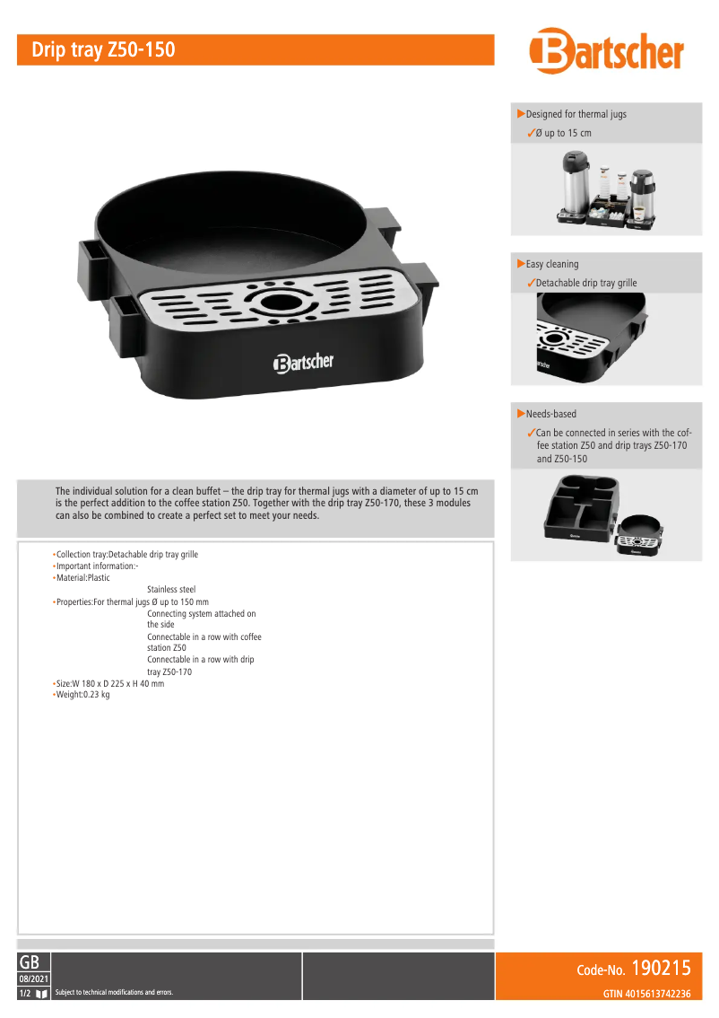 Page n°1 - Fiche technique Bartscher Z50-150