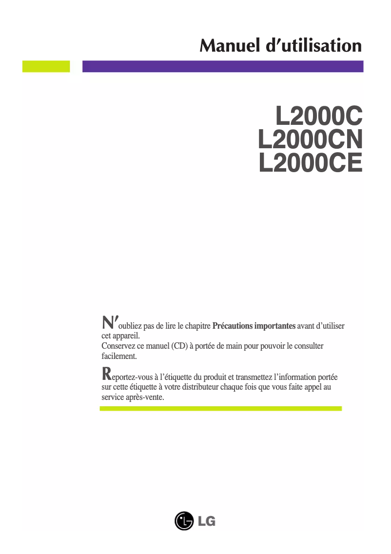 Page n°1 - Manuel utilisateur LG L2000C-BF