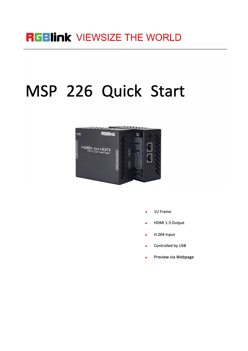 Page n°1 - Manuel utilisateur RGBlink MSP 226