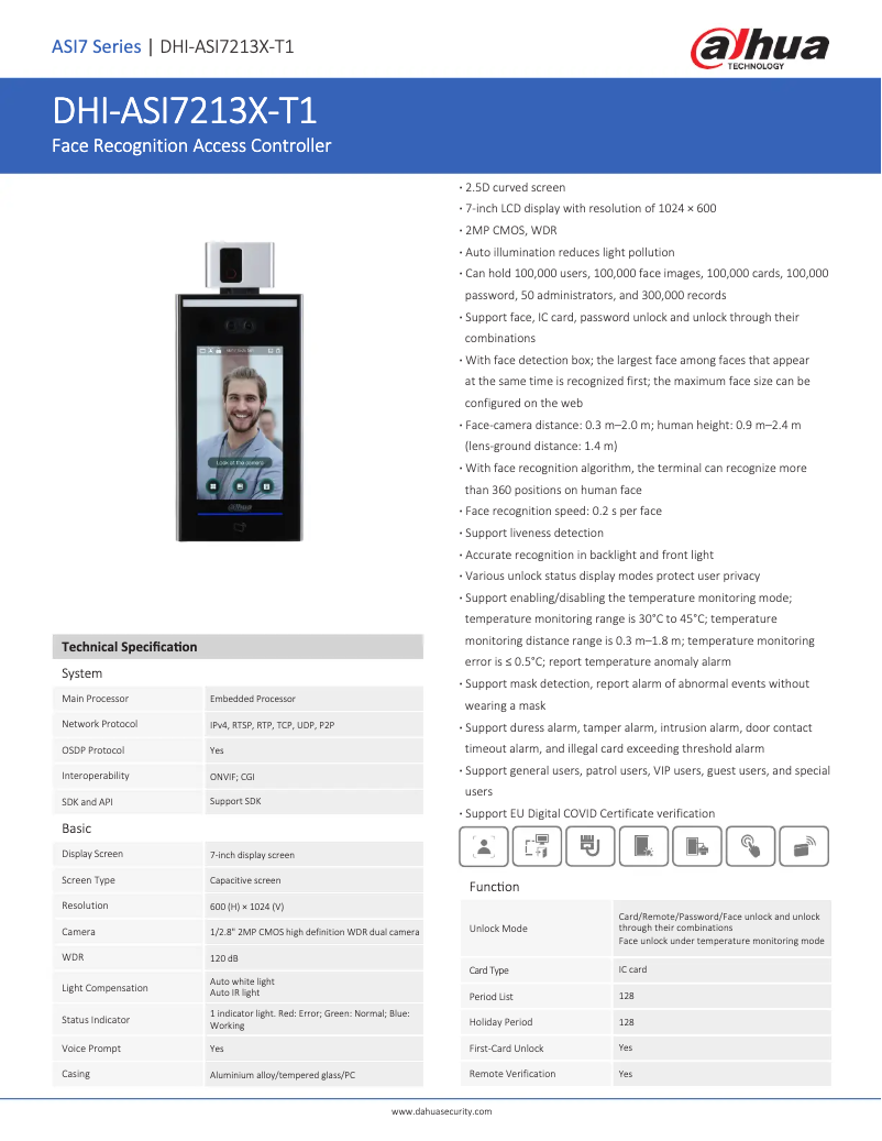 Page 1 de la notice Fiche technique Dahua Technology ASI7213X-T1