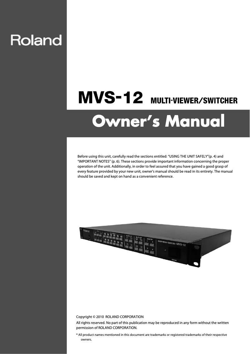 Image de la première page du manuel de l'appareil MVS-12