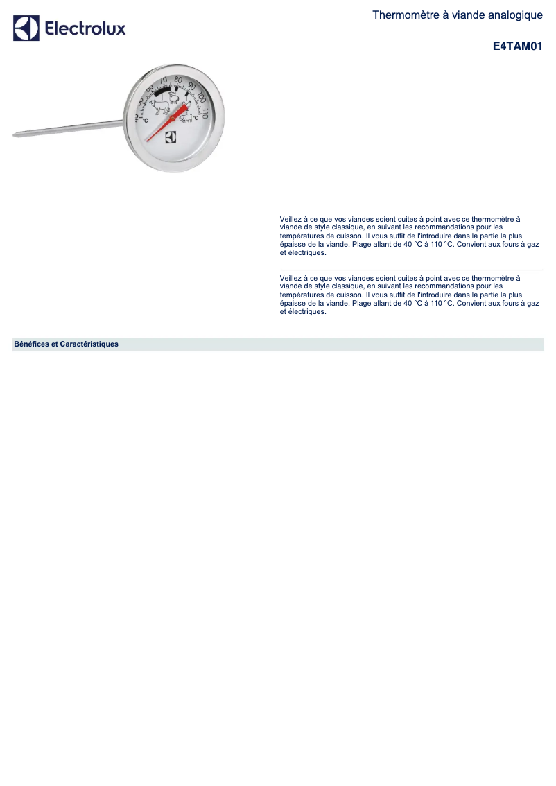 Page n°1 - Fiche technique Electrolux E4TAM01