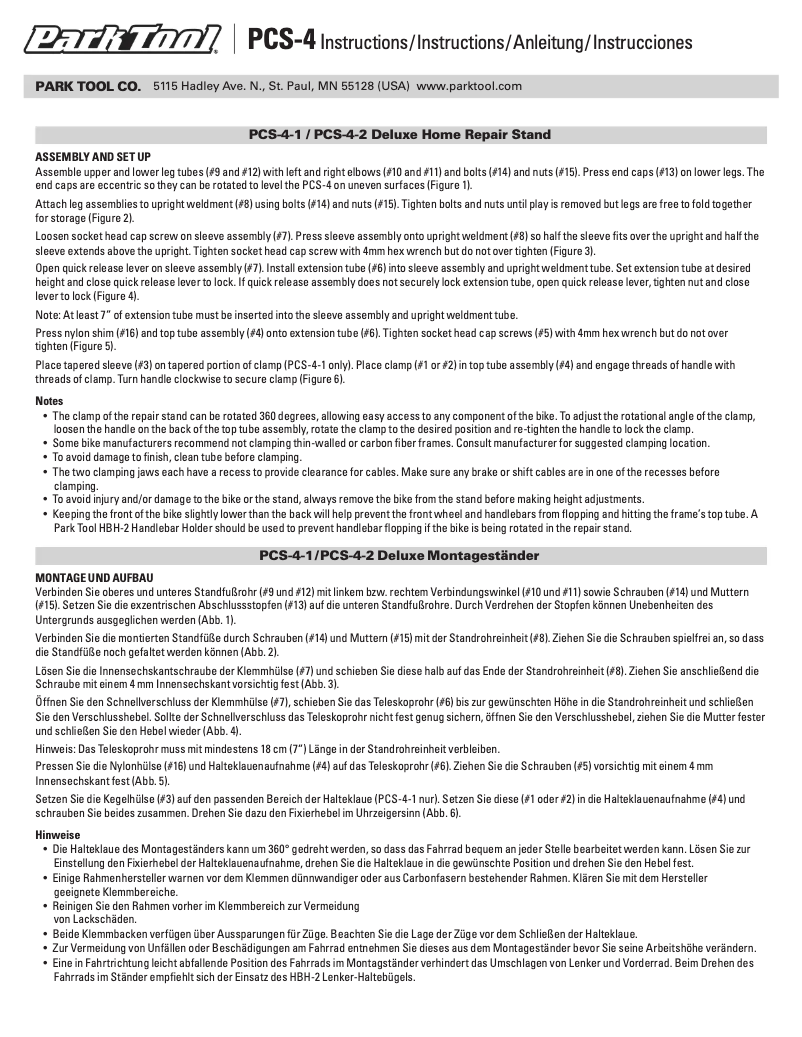 Page 1 de la notice Manuel utilisateur Park Tool PCS-4