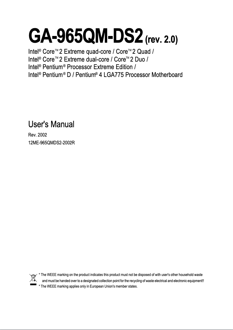 Image de la première page du manuel de l'appareil GA-965QM-DS2