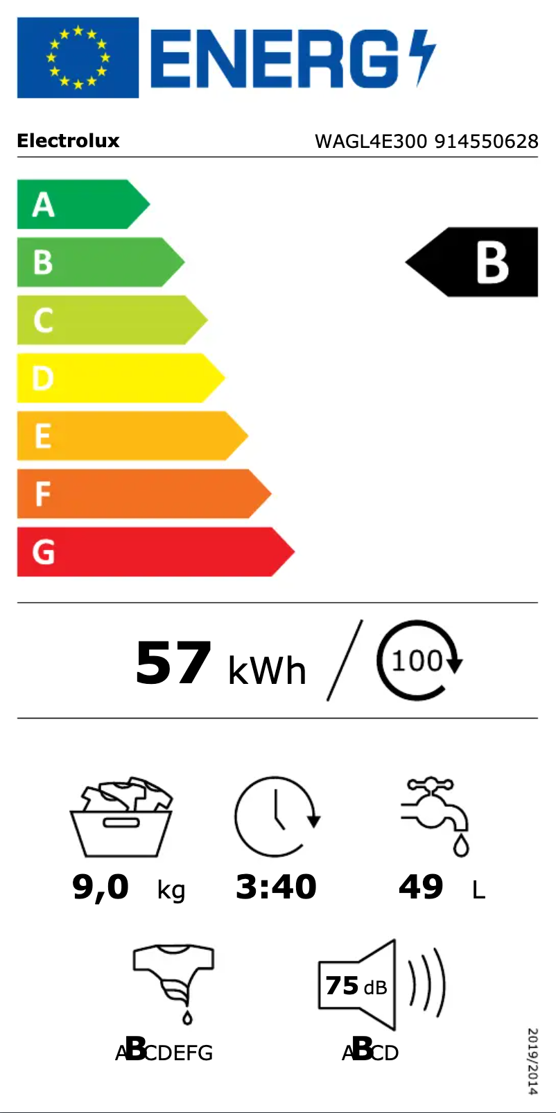 Page n°1 - Label énergétique Electrolux WAGL4E300