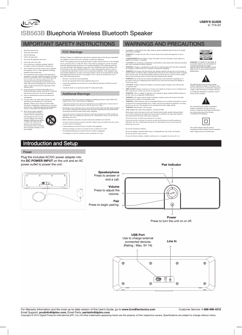 Page 1 de la notice Manuel utilisateur iLive ISB563B