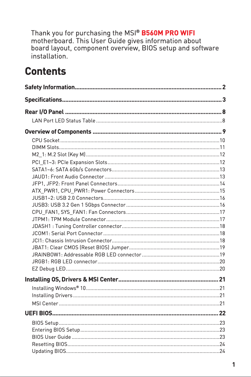 Page 1 de la notice Manuel utilisateur MSI B560M PRO WIFI