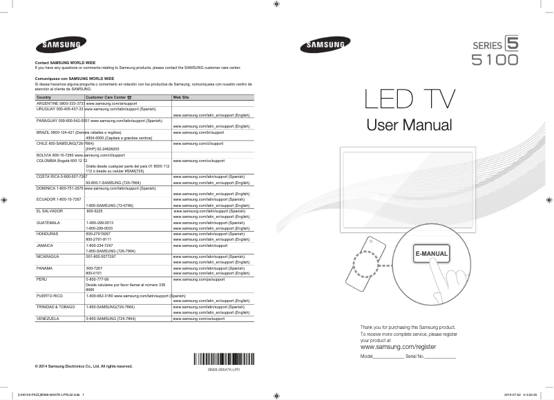 Page 1 de la notice Manuel utilisateur Samsung UN40H5100AK