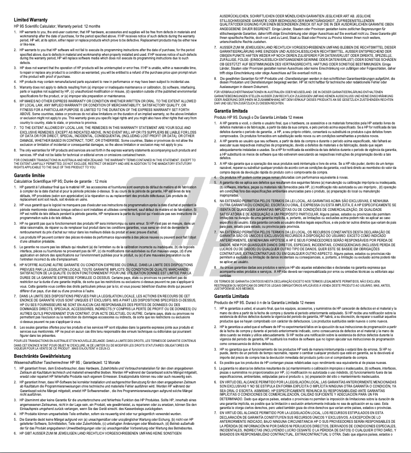 Página 1 del manual Información de garantía HP 9s